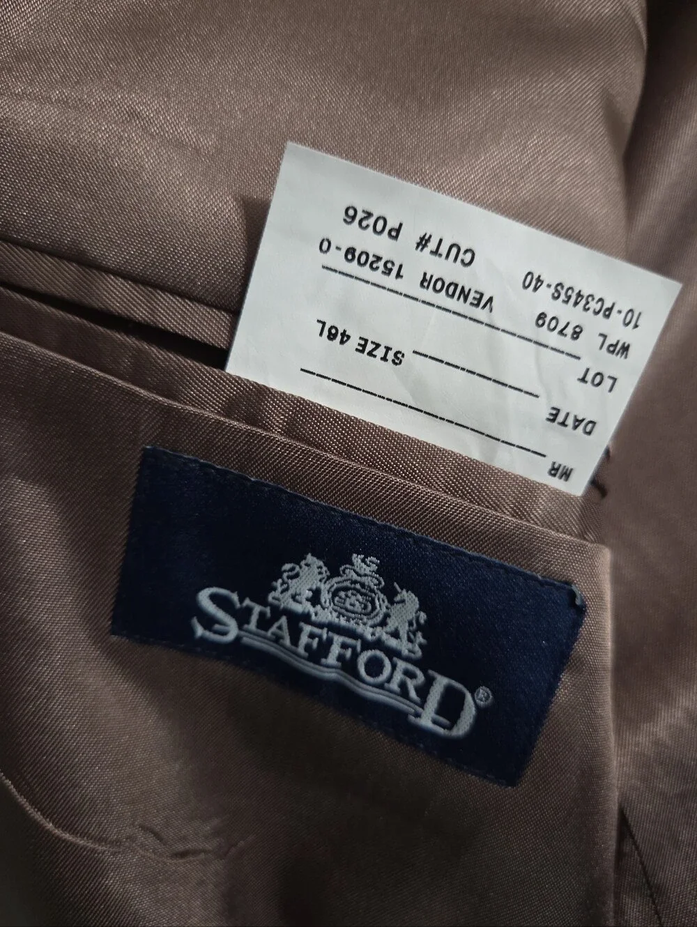 Stafford Men's Light Brown Two-Button Sport Coat.  46L